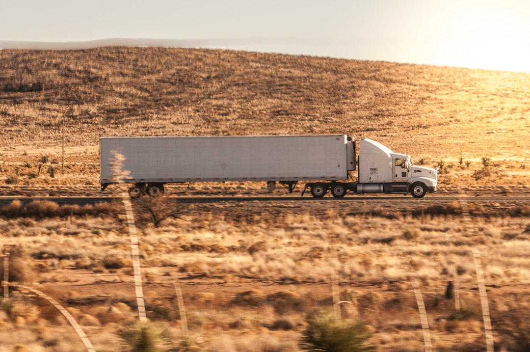 Camión de carga en carretera, imagen conceptual de monitoreo TRACKGLOBAL